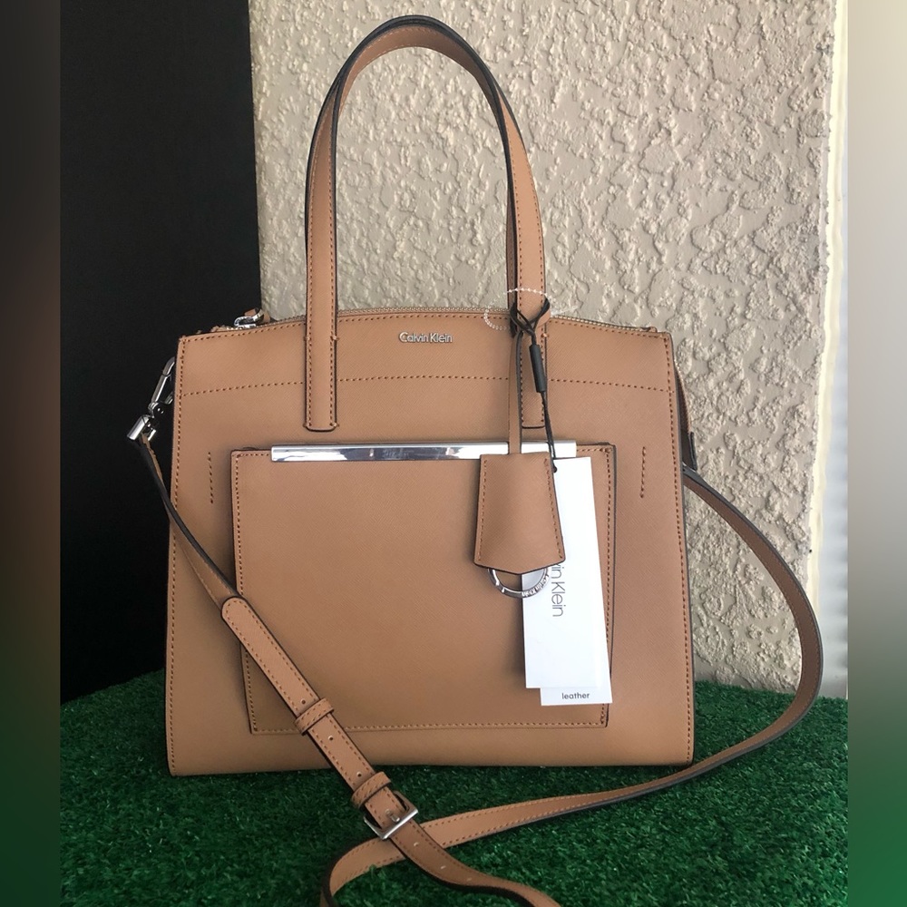 CALVIN KLEIN Mara Saffiano Leather Satchel Purse